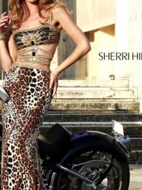 Sherri Hill - Black/Leopard Two-Piece Dress size 0 style 32101